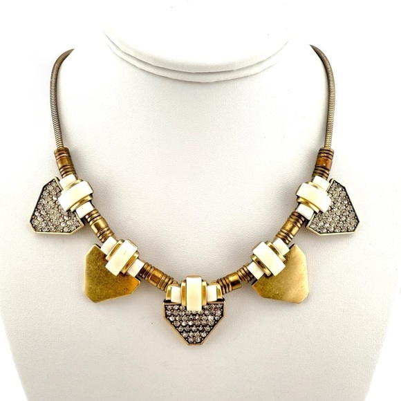 J. Crew Jewelry - J. Crew Necklace, Slide GoldTone Arrow White Enamel and Rhinestone - Statement